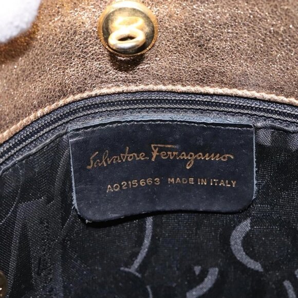 Salvatore Ferragamo Gancini Tote Bag Leather Gold Auth - Picture 14 of 16